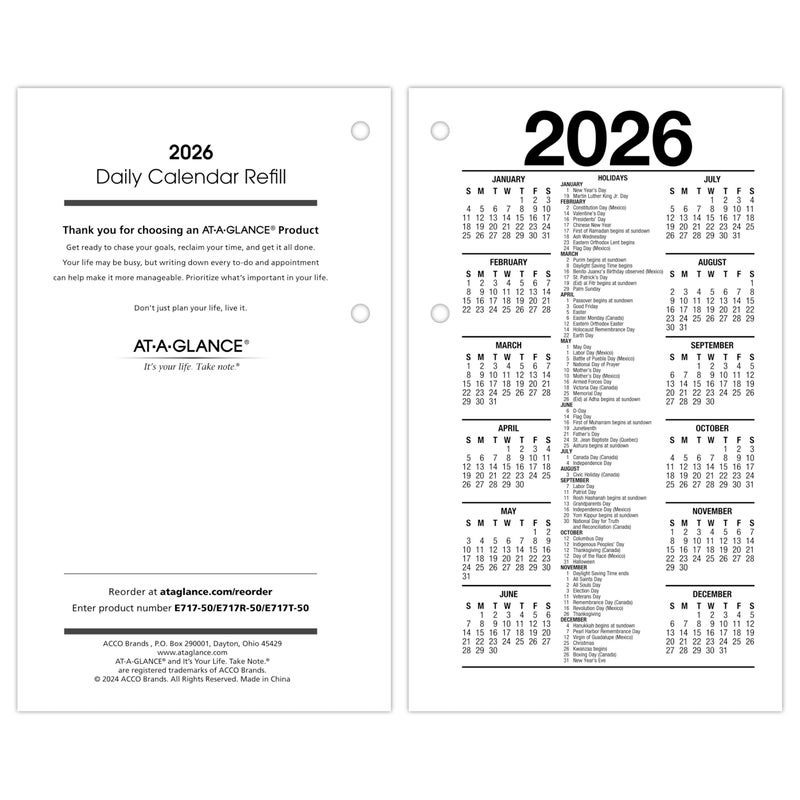 AT-A-GLANCE 2026 Desk Calendar Refill, Daily, 3.5"" x 6"", Standard, Loose-Leaf (E7175026) - Image 2